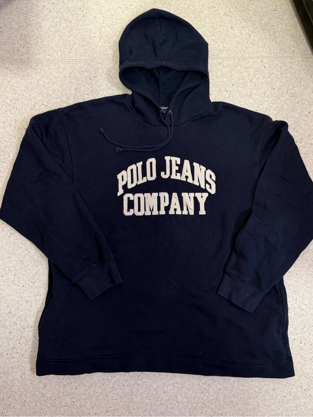 Vintage Polo Jeans Co. Ralph Lauren Hoodie Embroided Logo Navy Blue Mens Size XL